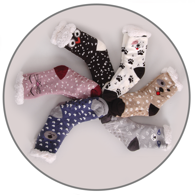 Calcetines Mujer Borrego Antideslizantes Estampado Animales  