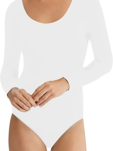 Body manga larga y cuello redondo sin costuras Blanco White