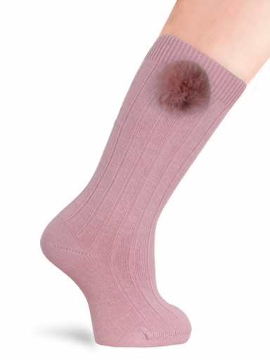 Calcetines altos canalé con pompón Rosa Palo Rosewood