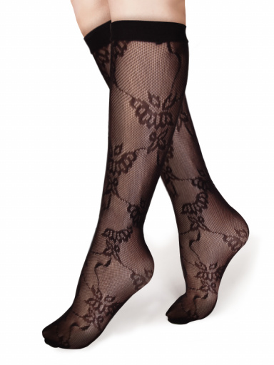 Calcetín alto con diseño calado floral Negro Black