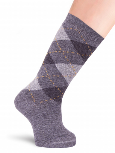 Calcetines Altos Rombos Intarsia Clásica Gris Grey