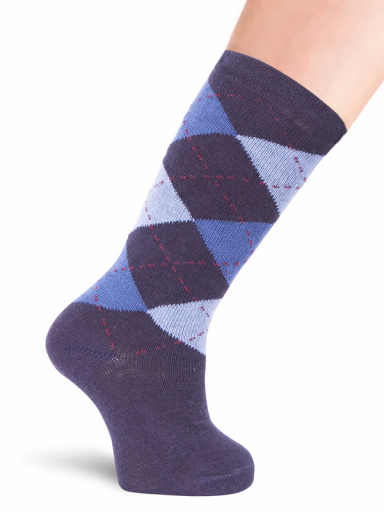 Calcetines Altos Rombos Intarsia Clásica Marino Navyblue