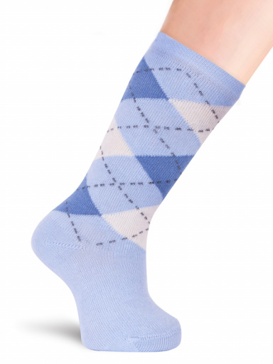 Calcetines Altos Rombos Intarsia Clásica Celeste Lightblue