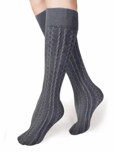 Calcetín alto fantasía con tejido labrado lineal Gris Grey