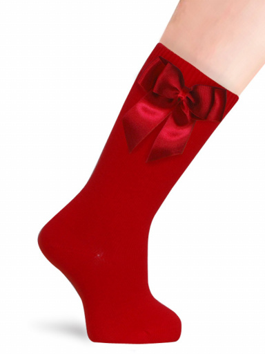 Calcetines altos lisos con lazo de raso doble Rojo Red