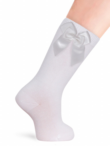 Calcetines altos lisos con lazo de raso doble Blanco White