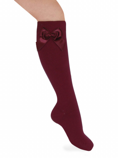 Calcetines altos lisos con lazo de raso doble Granate Maroon