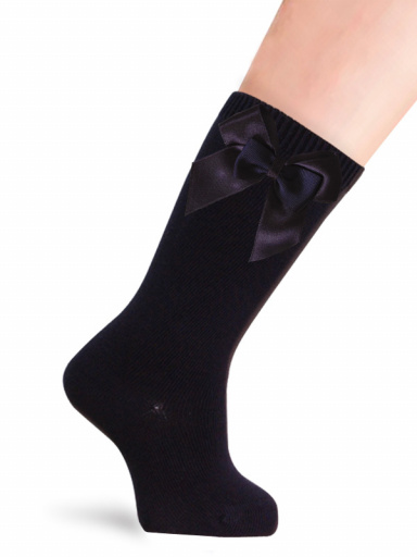 Calcetines altos lisos con lazo de raso doble Marino Navyblue