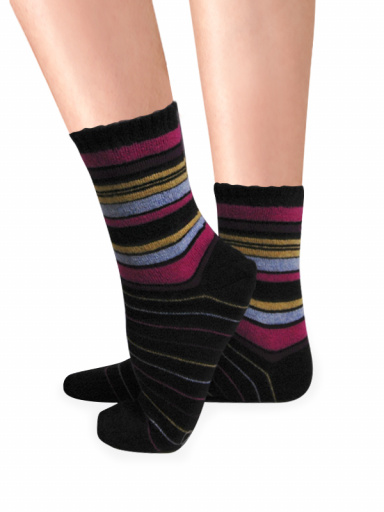 Calcetines lana merino rayas Negro-Fucsia Black-Fuchsia