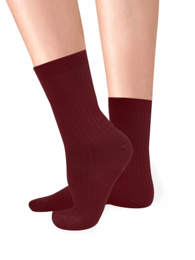 Calcetines 100%Algodón Canalé Mujer Granate Maroon