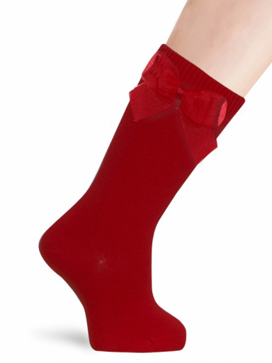 Calcetines altos 100% algodón con lazo de tul Rojo Red