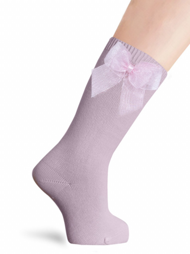 Calcetines altos 100% algodón con lazo de tul Rosa Pink