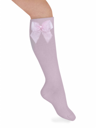 Calcetines altos 100% algodón con lazo de tul Rosa Pink