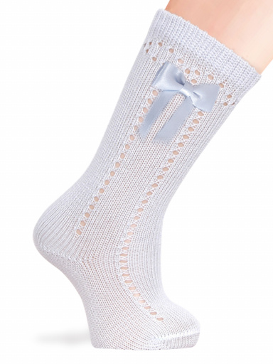 Calcetines altos calados con lazo pequeño Celeste Lightblue