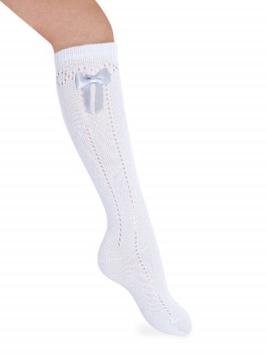 Calcetines altos calados con lazo pequeño Celeste Lightblue