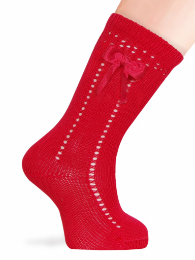 Calcetines altos calados con lazo pequeño Rojo Red