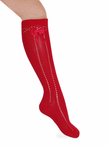 Calcetines altos calados con lazo pequeño Rojo Red