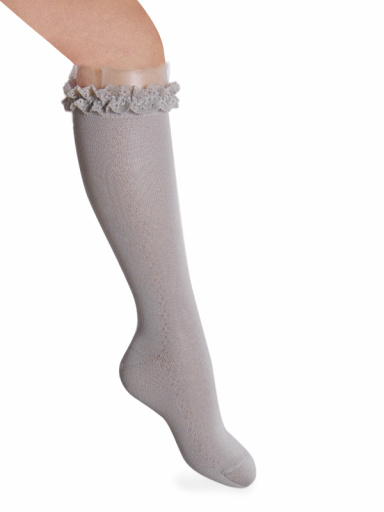 Calcetines altos calados con puntilla y tul Perla Pearl