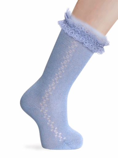 Calcetines altos calados con puntilla y tul Azul Suave Softblue