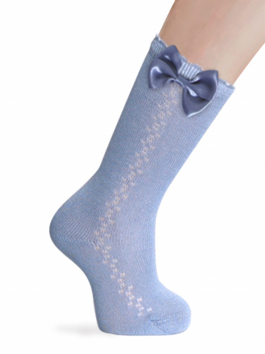 Calcetines altos calados lateral con lazo Azul Suave Softblue