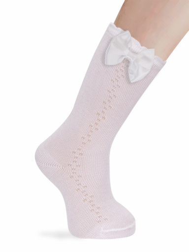 Calcetines altos calados lateral con lazo Blanco White