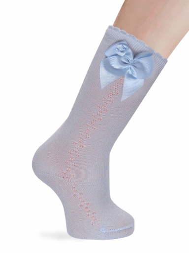 Calcetines altos calados lateral con lazo con rosa Azul Bebe Babyblue