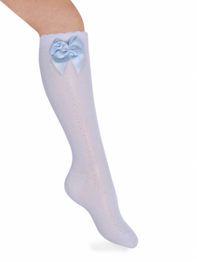 Calcetines altos calados lateral con lazo con rosa Azul Bebe Babyblue