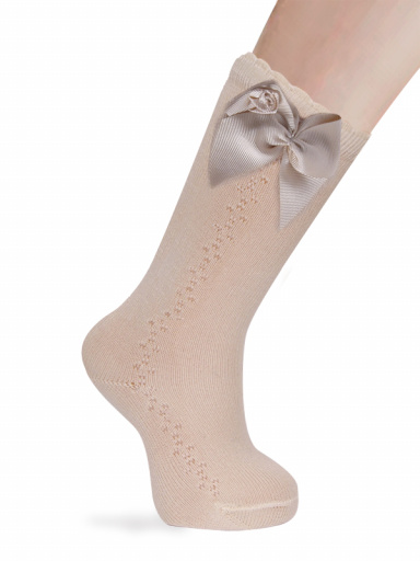 Calcetines Altos Calado Lateral con Moño Blanco – Panne Moda Infantil