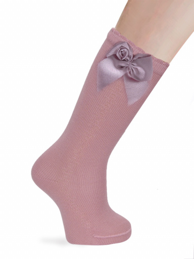 Calcetines altos calados lateral con lazo con rosa Rosa Palo Rosewood