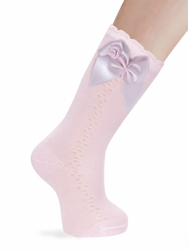 Calcetines altos calados lateral con lazo con rosa Rosa Pink