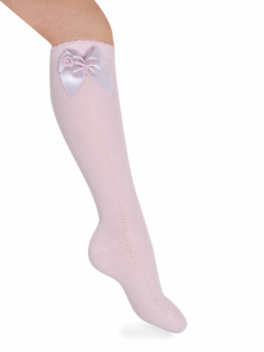 Calcetines altos calados lateral con lazo con rosa Rosa Pink