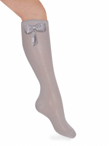 Calcetines altos calados lateral con lazo de encaje Perla Pearl