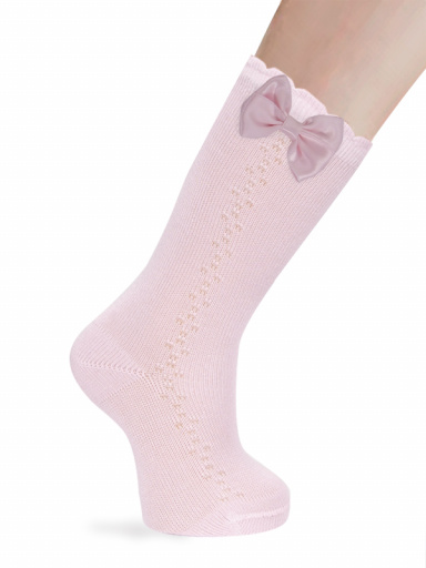 Calcetines altos calados lateral con lazo Rosa Pink