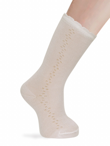 Calcetines altos calados lateral Marfil Ivory