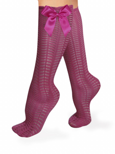 Calcetines Altos Calados Mujer con lazo Fucsia Fuchsia