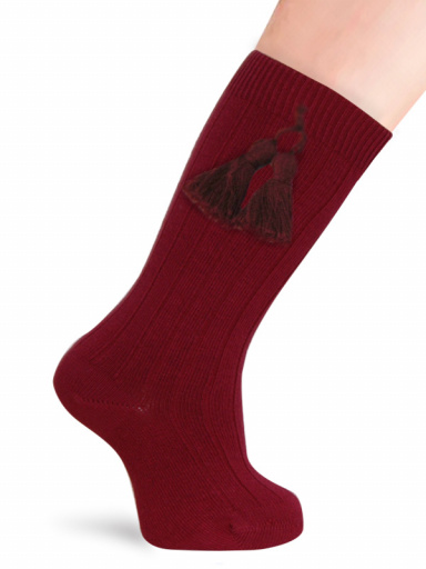 Calcetines altos canalé con borlas Granate Maroon