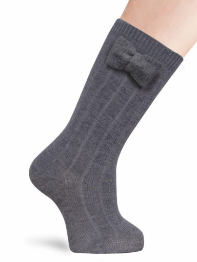 Calcetines Altos Canalé con lazo de algodón Gris Grey