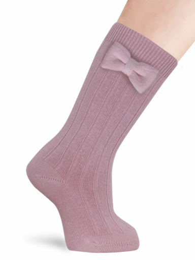 Calcetines Altos Canalé con lazo de algodón Rosa Pastel Pinkpie