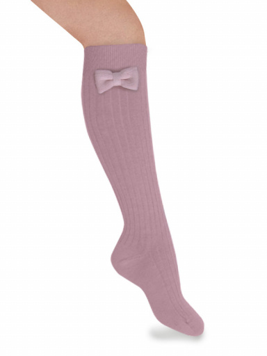 Calcetines Altos Canalé con lazo de algodón Rosa Pastel Pinkpie