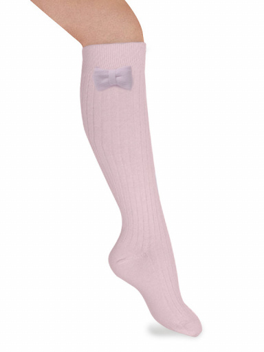 Calcetines Altos Canalé con lazo de algodón Rosa Pink