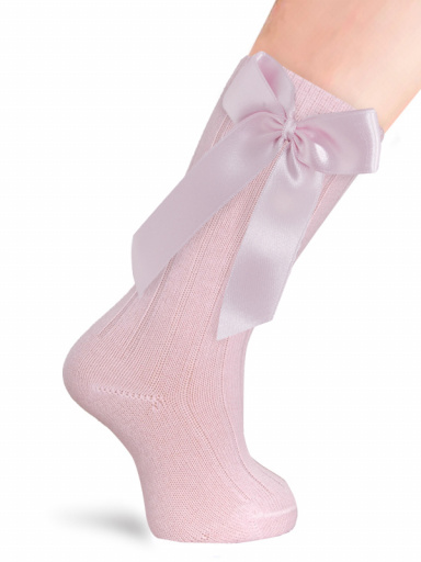 Calcetines altos canalé con lazo de raso largo Rosa Pink