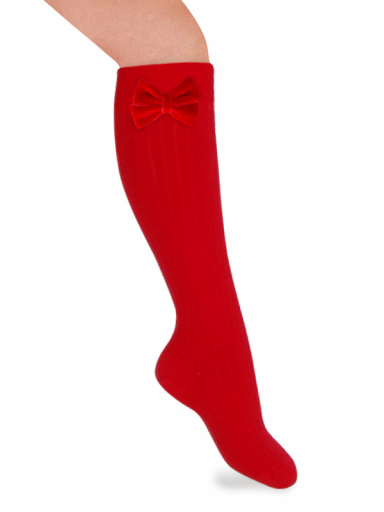 Calcetines altos canalé con lazo de terciopelo Rojo Red