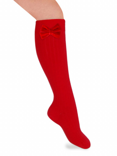Calcetines altos canalé con lazo de terciopelo Rojo Red