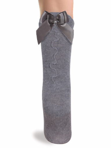 Calcetines altos con costura trasera y lazo de raso doble Gris Grey