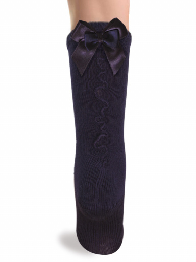 Calcetines altos con costura trasera y lazo de raso doble Marino Navyblue