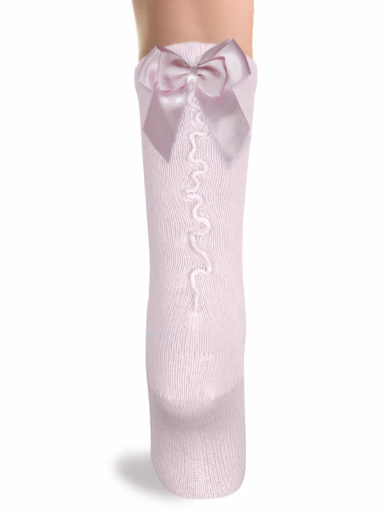 Calcetines altos con costura trasera y lazo de raso doble Rosa Pink