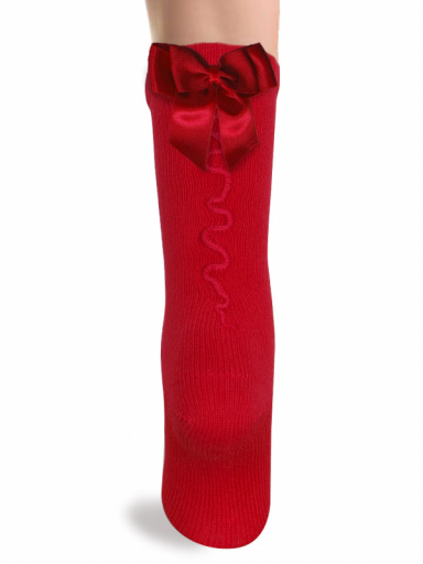Calcetines altos con costura trasera y lazo de raso doble Rojo Red