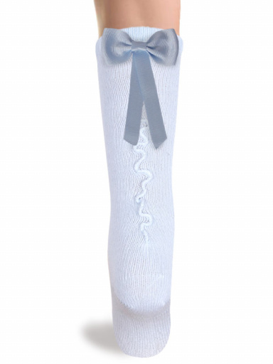 Calcetines altos con costura trasera y lazo largo Azul Bebe Babyblue