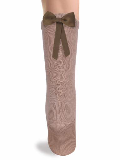 Calcetines altos con costura trasera y lazo largo Camel