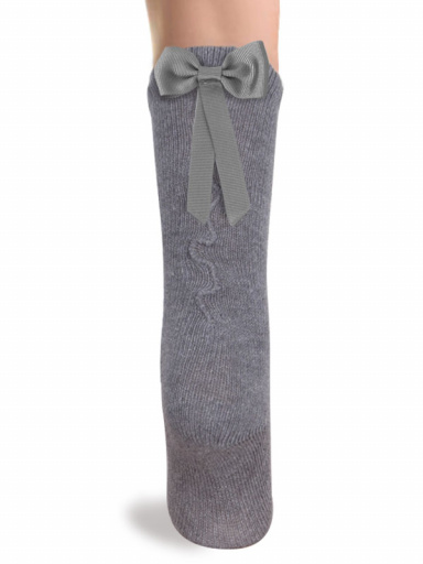 Calcetines altos con costura trasera y lazo largo Gris Grey